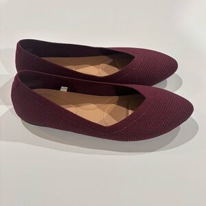 Knit Ballet Flats in Burgundy - Women's Comfort Slip-Ons Flats